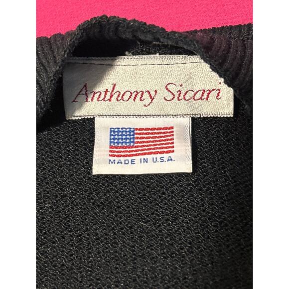 Vtg Anthony Sicari Black Sweater Cardigan, Red Oriental Design, Women’s SZ M - Picture 9 of 9